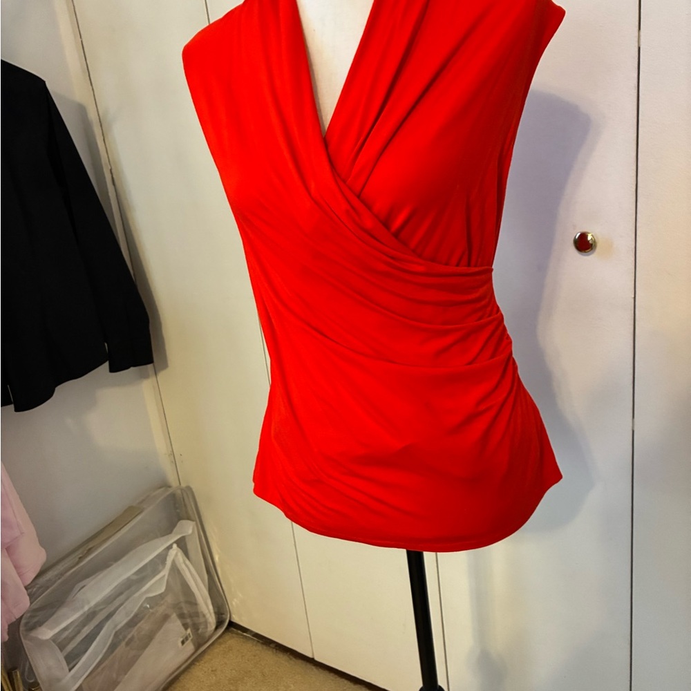 Brooks Brothers Vibrant Red Women's Faux Wrap Blouse - Picture 2 of 8